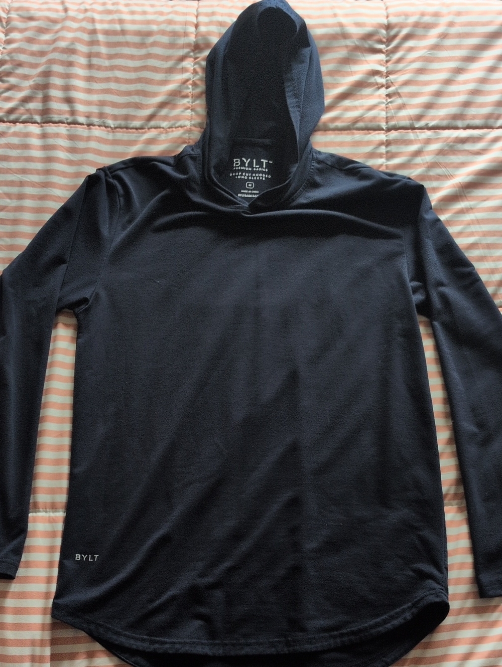 BYLT Basics Men’s Navy Drop Cut Hooded Long-Sleeve Pullover